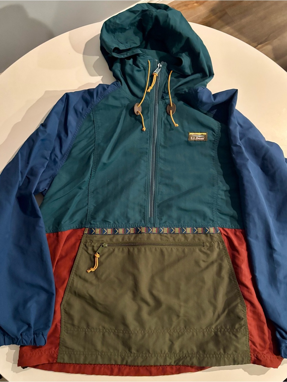 L.L. Bean Men's Teal Blue Olive Colorblock Windbreaker Anorak
